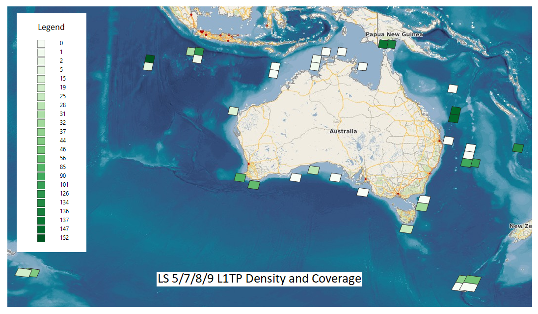 A map of Australia and surrounding areas annotated with rectangles representing density and coverage.